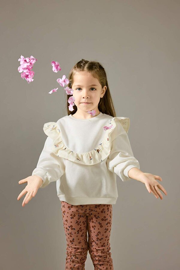 Defacto Overshirt Fit Bisiklet Yaka Çiçekli İçi Yumuşak Tüylü Sweatshirt Kız Bebek G6836A525CW