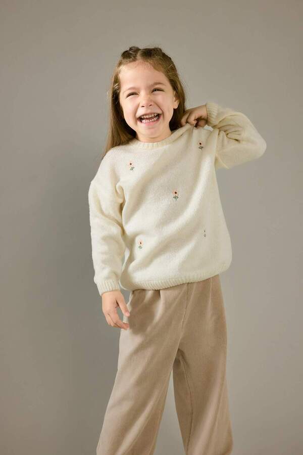 Defacto Bisiklet Yaka Çiçekli Triko Kazak Kız Bebek F2632A525WN