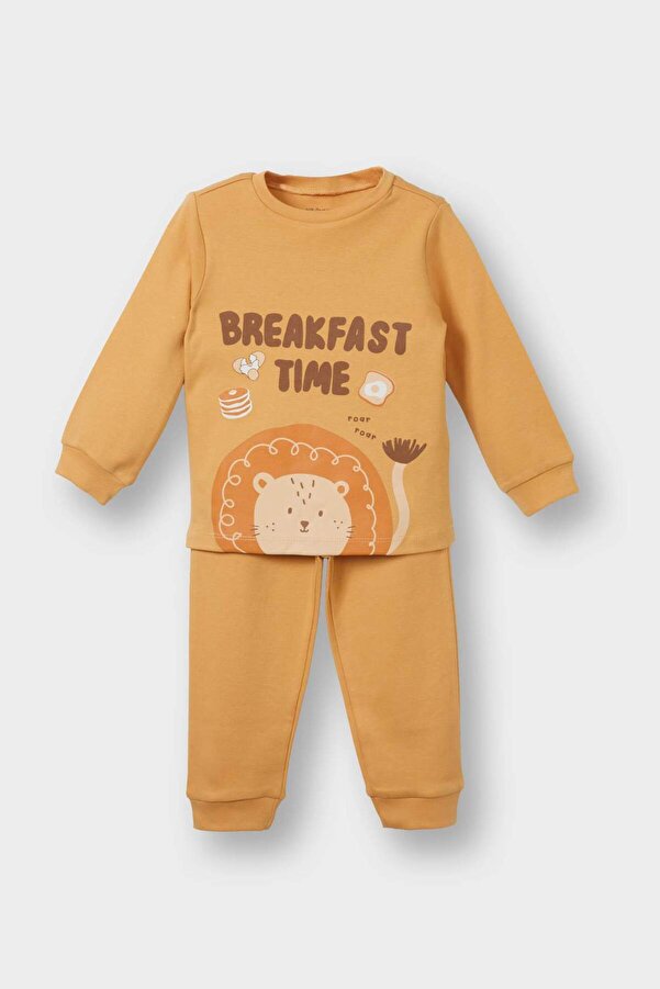 Defacto %100 Pamuklu Aslan Baskılı Beli Lastikli Pijama Takımı Erkek Bebek F0551A525AU