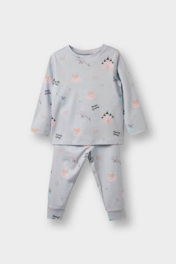 Defacto %100 Pamuklu Desenli Beli Lastikli Pijama Takımı Kız Bebek F0631A525AU