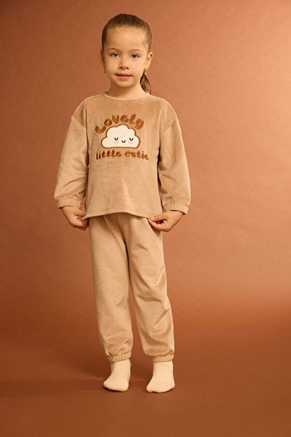 Defacto Pijama Takımı Bulut Baskılı Uzun Kollu Welsoft Pelüş Üst Uzun Alt Kız Bebek G1527A525WN