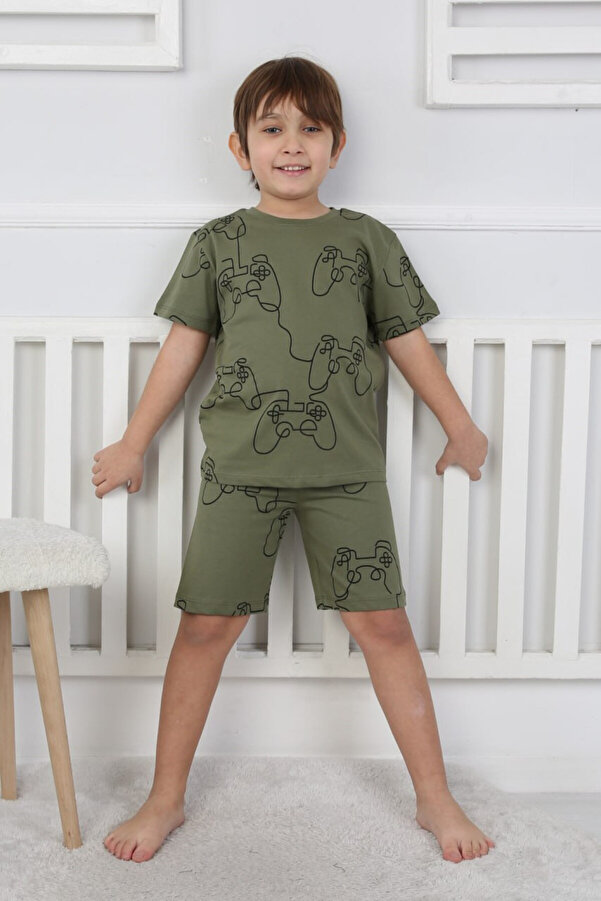 bunny hopp Şortlu Erkek Çocuk Pijama Takımı – %100 Pamuk – Desenli – Yazlık – 3-8 Yaş