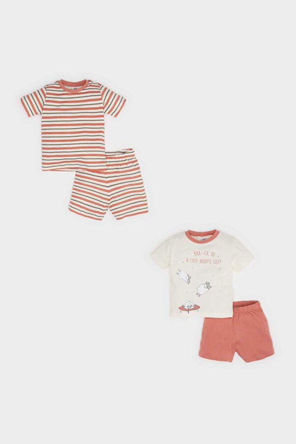 Defacto %100 Pamuklu Beli Lastikli 4lü Pijama Takımı Erkek Bebek E1188A525HS