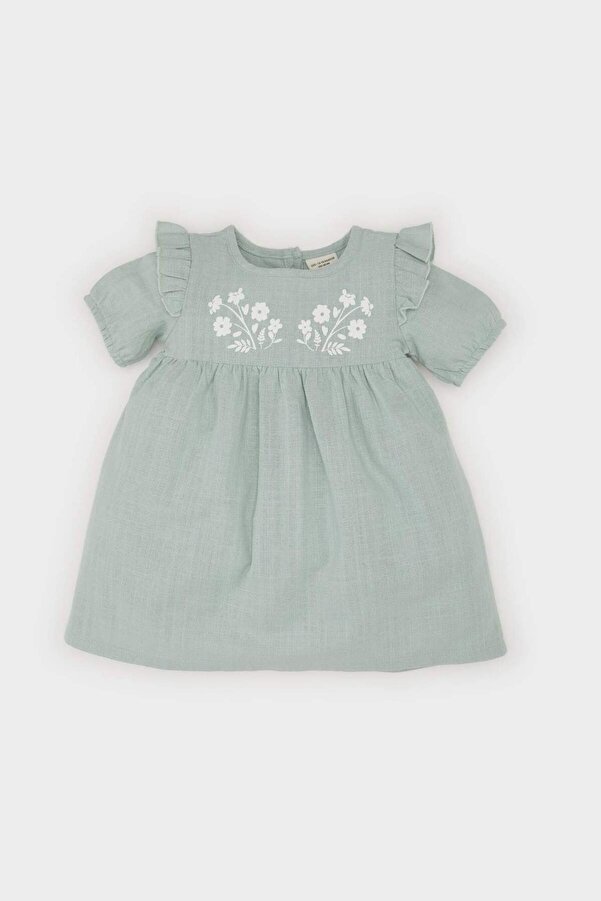 Defacto Kısa Kollu Flamlı Poplin Elbise Kız Bebek E5815A525SP