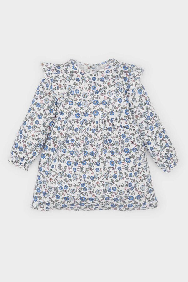 Defacto Çiçekli Uzun Kollu Waffle Elbise Kız Bebek D9387A525SP