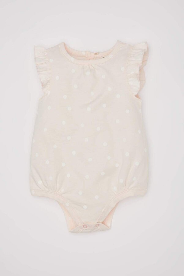 Defacto Kız Bebek Yeni Doğan Bisiklet Yaka Puantiye Penye Kısa Kollu Çıtçıtlı Body C4391A524SM