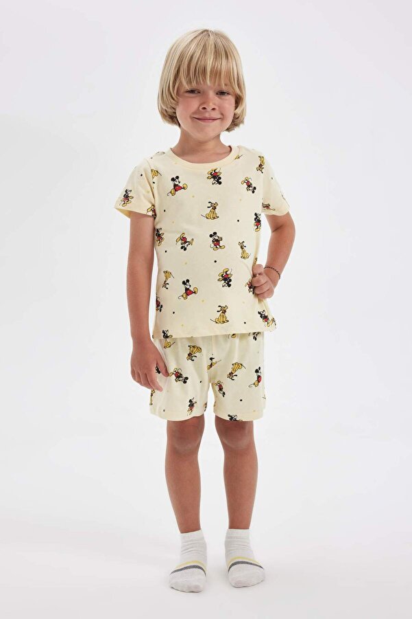 Defacto Erkek Bebek Disney Mickey & Minnie Pijama Takımı Penye Kısa Kollu Üst Şort C3531A524HS