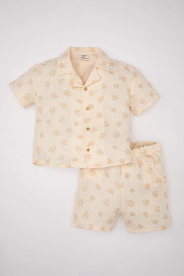 Defacto Erkek Bebek 2li Takım Müslin Desenli Kısa Kollu Gömlek Şort C5251A524SM