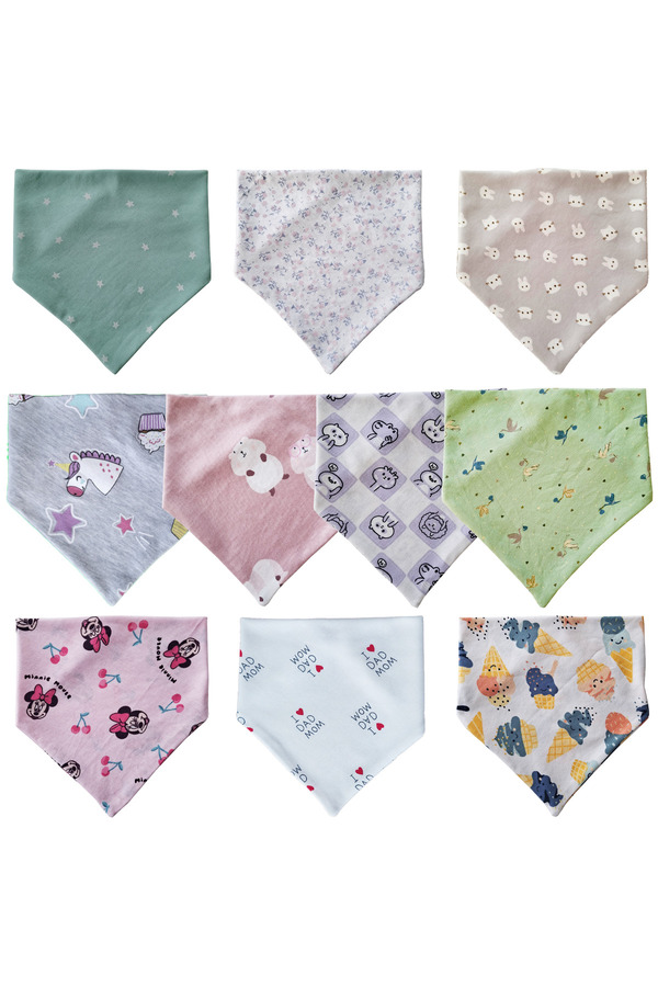 Baby Minik Kız Bebek Üçgen Fular Penye Salya Ve Mama Önlüğü 10 Adet