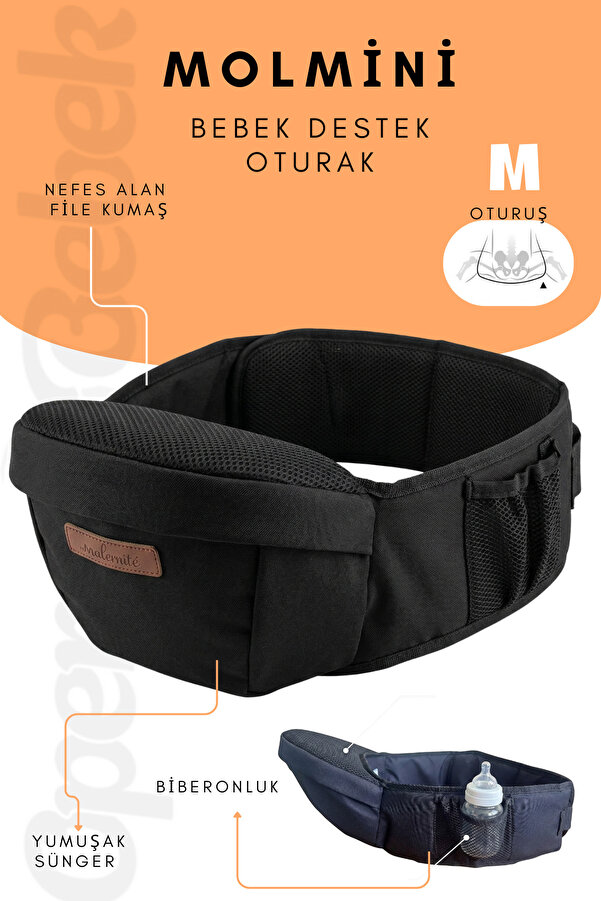 Molmini ergonomik bebek taşıyıcı 360 bel ayarlanabilir bel kemeri SİYAH