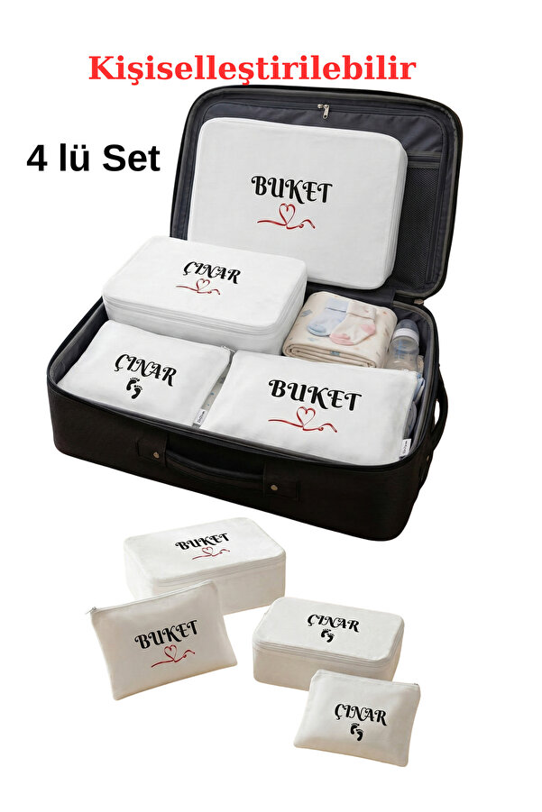 EGGBABY İsme Özel 4'lü Anne Bebek Bakım Çantası Hastane Çıkış Doğum Çantası Organizer Düzenleyici