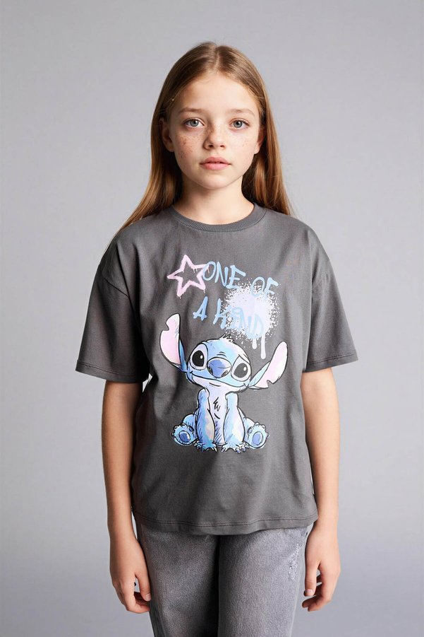 Defacto 100% Cotton Disney Lilo & Stitch T-Shirt for Girls H0724A826Sm