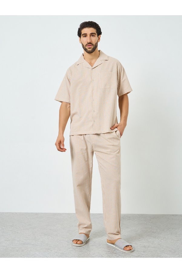 Styli Men Checkered Relaxed Fit Cotton Shirt and Pyjama Set