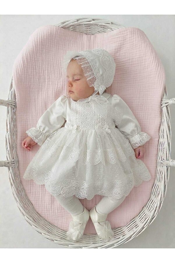Panfilia Kız Bebek Güpürlü / Dantelli 4'lü Mevlüt Düğün Elbise Seti