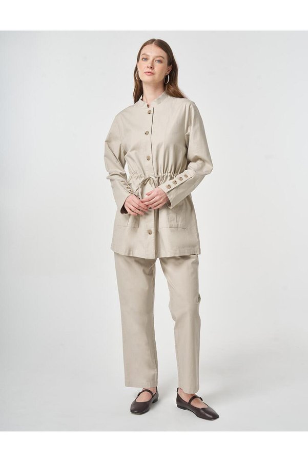 Kayra Button Detailed Double Set Stone Set of Cotton