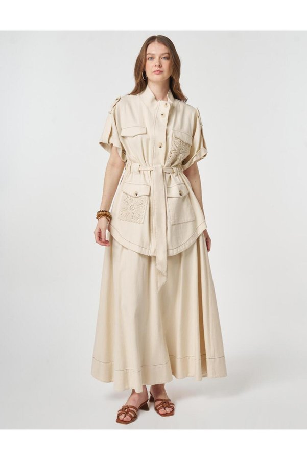 Kayra 100% Cotton Piece Skirt Set Cream