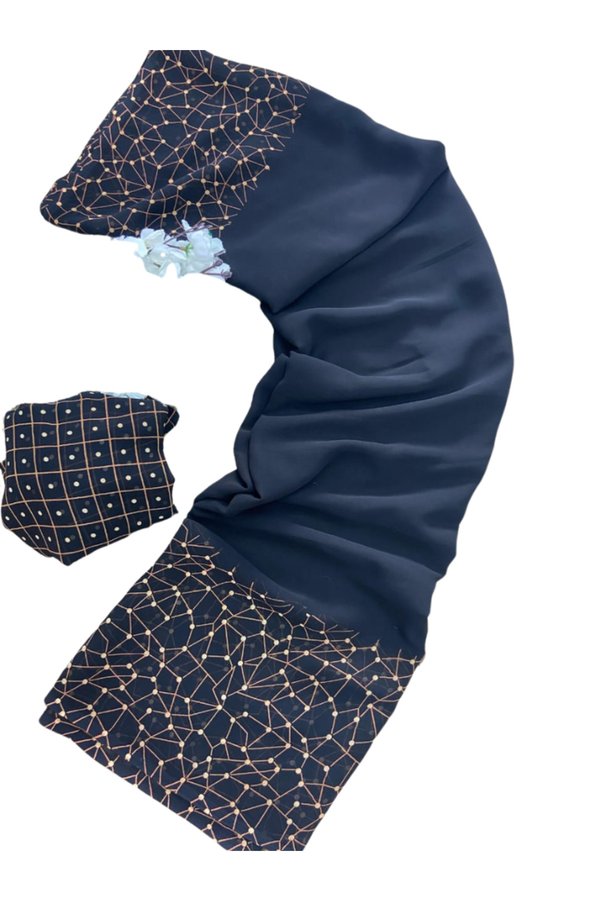 MYSMAR Blue Georgette Saree - FFT5287 | Blue