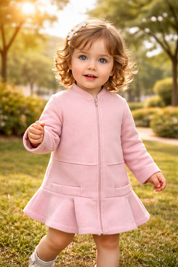 almira anne bebek Bebek Hırka Pembe Fermuarlı Kız Giyim 6-18 Ay Günlük Kullanım