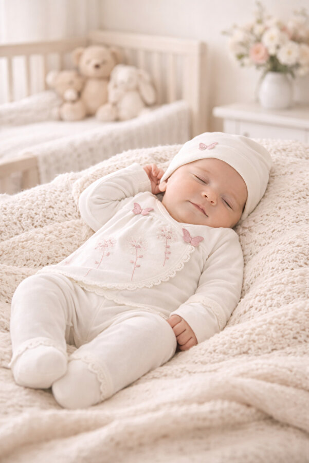 Arin Baby 5 Lİ KELEBEK DETAYLI YENİ DOĞAN KIZ BEBEK HASTANE ÇIKIŞ SETİ/KIZ BEBEK ZIBIN SET