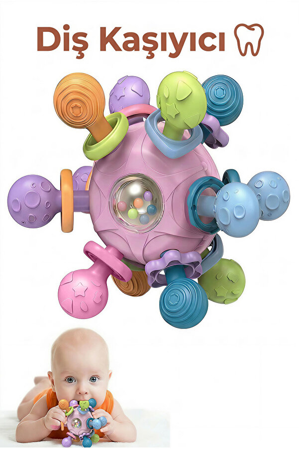 BBSKY Montessori Duyusal Diş Kaşıyıcı Top Eğitici Bebek Oyuncağı Çıngıraklı Güvenli ABS TPE Malzeme