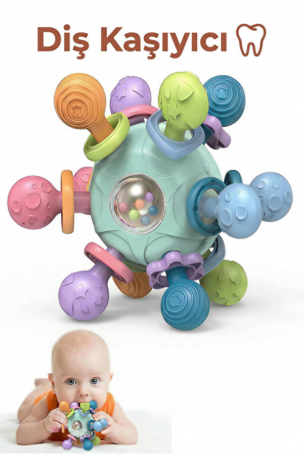 BBSKY Montessori Duyusal Diş Kaşıyıcı Top Eğitici Bebek Oyuncağı Çıngıraklı Güvenli ABS TPE Malzeme