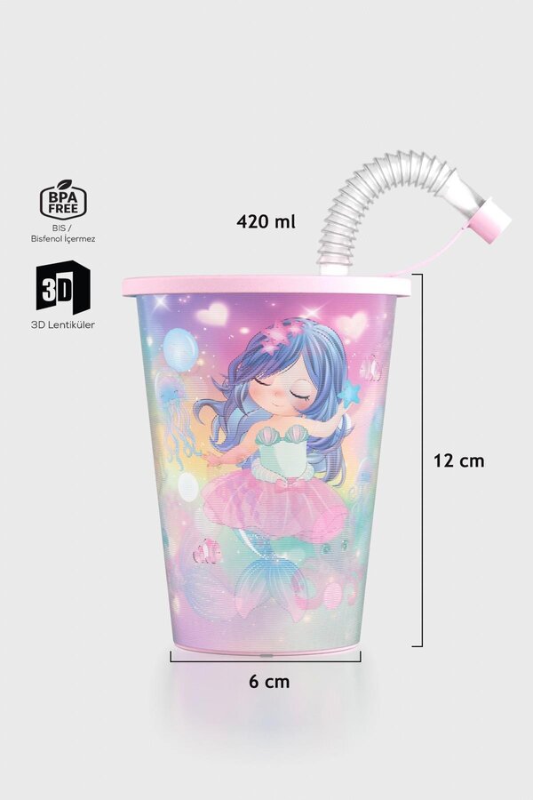 Renga Layt Kids Desenli 420 ml Pipetli PP Bardak 142025 Pembe