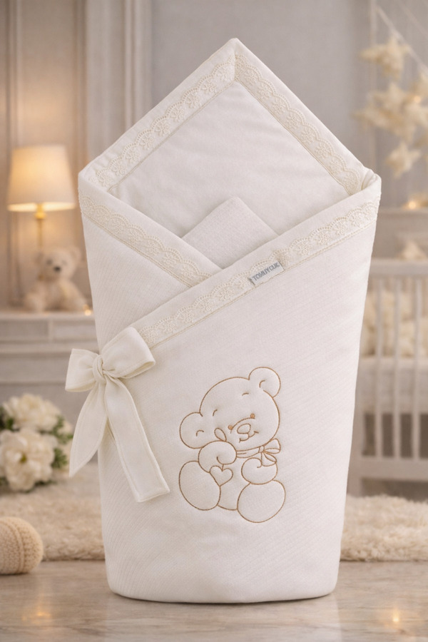 Tomuycuk Ekru Kız Erkek Bebek Battaniyesi Doğal Organik Uyku Kundağı Mevsimlik Hastane Çıkışı Yenidoğan