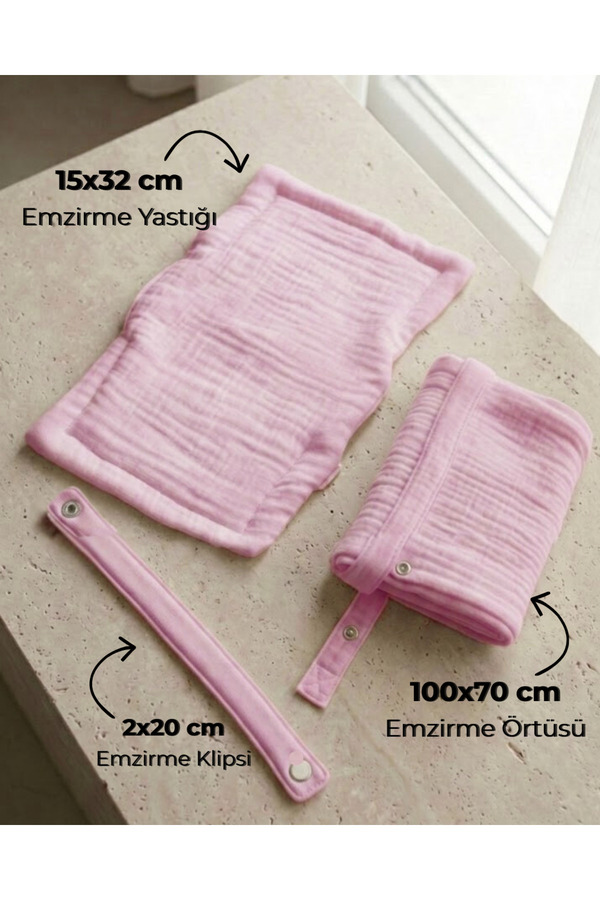 Joyous Mom Kids 4 Katlı Müslin Bebek Emzirme Seti Emzirme Yastığı, Emzirme Klipsi, İç Göstermez Bebek Emzirme Örtüsü
