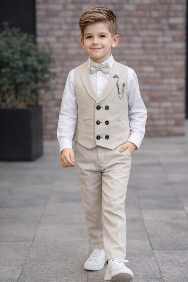 HAYTA Çocuk Yelek Takım Gömlekli Set 0-1yaş - 14yaş Silver Krem