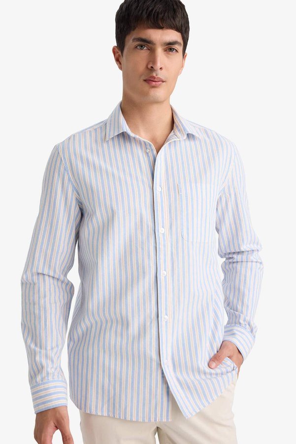 Defacto 100% Cotton Regular Fit Striped Shirt D6101Ax26Sp