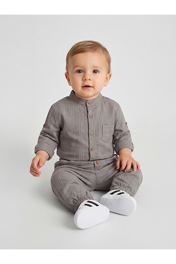 Civil Baby Çizgili 6-18 Ay Gömlek - Kahverengi 9-12 Ay