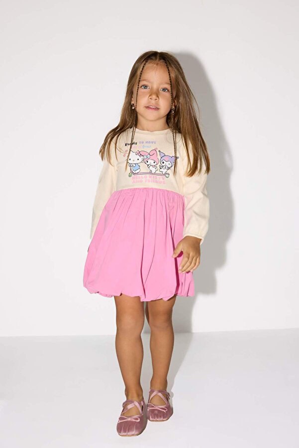 Defacto Hello Kitty Uzun Kollu Fitilli Kaşkorse Elbise Kız Bebek G0370A525WN