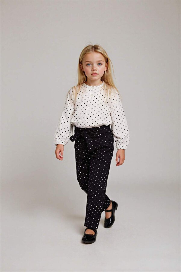 Defacto Wide Leg Puantiyeli Düz Paça Poplin Pantolon Kız Bebek G3655A525AU