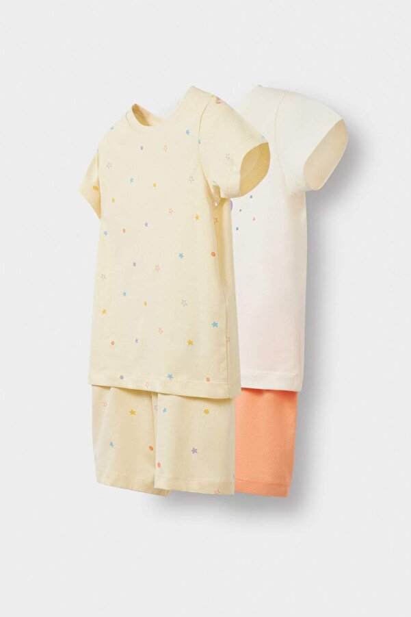 Defacto %100 Pamuklu Yıldız Desenli Beli Lastikli 4lü Pijama Takımı Kız Bebek E1555A525HS