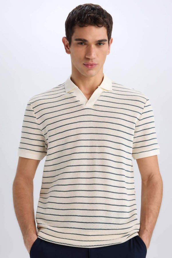 Defacto Regular Fit Polo Neck Striped Knitwear Short Sleeve T-Shirt C4150Ax24Sm