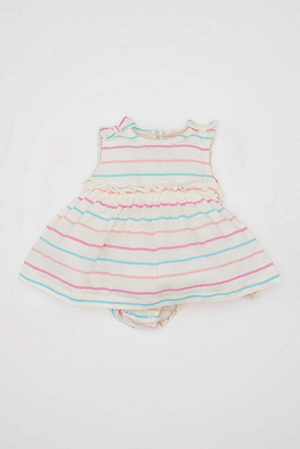 Defacto Kız Bebek Yeni Doğan Çizgili Penye Kolsuz Tulum Elbise C9583A524HS