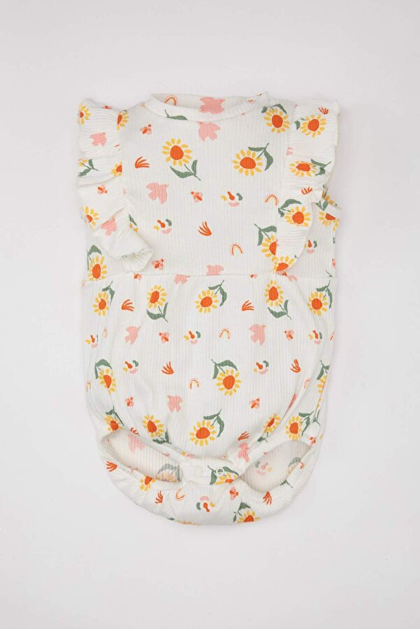 Defacto Kız Bebek Yeni Doğan Çiçekli Fitilli Kaşkorse Kolsuz Tulum C8728a524sm