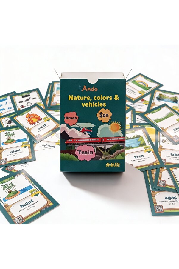 mindoland A1 Doğa Renkler ve Taşıt Serisi ingilizce kelime kartları sesli flash kart