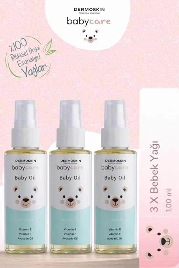 Dermoskin Babycare Bebek Yağı Bakım Seti | Cilt Koruyucu Rahatlatıcı Masaj Yağı | Bebekler İçin | 3'lü Set (3