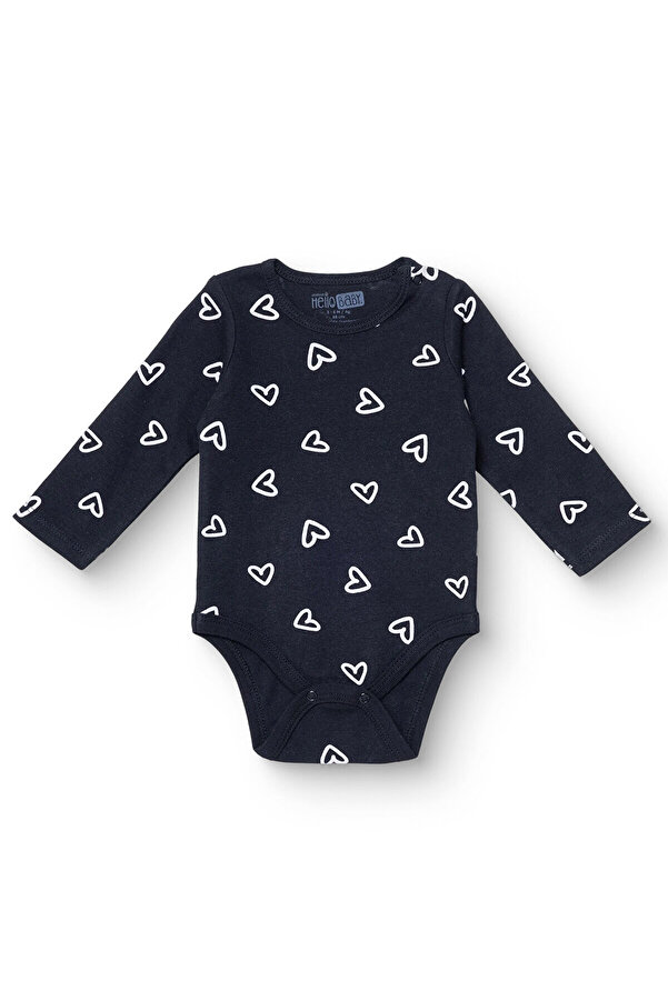 ebebek Hello Baby HelloBaby Kız Bebek Body Kalp Baskılı Çıtçıtlı Çıtçıtlı Yaka Uzun Kol