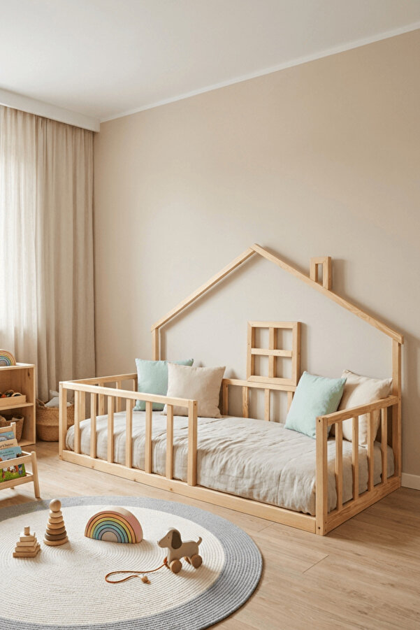 Loolpi Home Dream Ayaksız Montessori Bebek Ve Çocuk Karyolası Unisex Doğal Ahşap Yatak