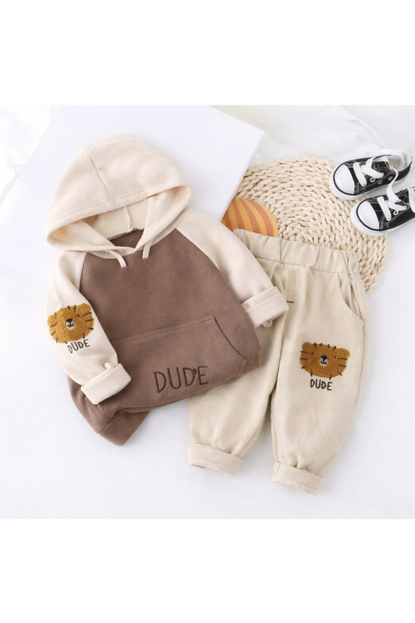 Bubito Dude Desenli Kapşonlu Bebek Alt Üst Takım