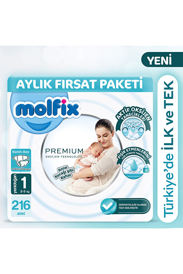 Molfix Premium Aylık Fırsat Paketi 1 Beden 216 Adet