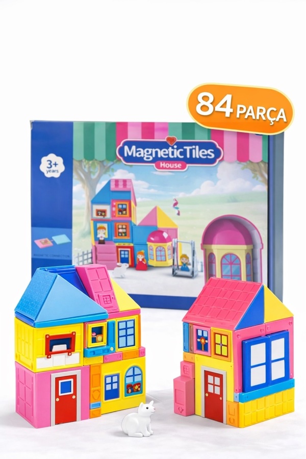 ZİVENTA 84 Parça Manyetik Blok-Yapı Seti Eğitici STEM Oyuncak Çocuklar İçin Manyetik Ev Kurma Oyuncağı