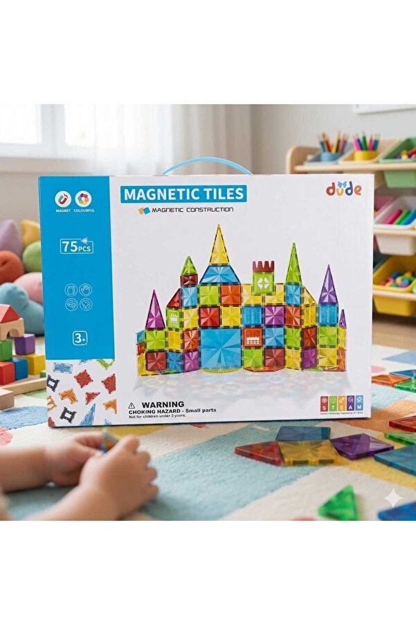 Daily Bazaar Manyetik Yapı 75 Parça Manyetik Bloklar - Eğitici Lego Seti (48x36 cm Mega Boy)