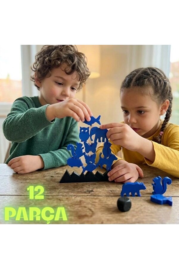 ARCANIUM Montessori Hayvan Figürlü Denge Oyunu - Eğitici Zeka Geliştirici Tetris Blokları - MAVİ (12 Parça)