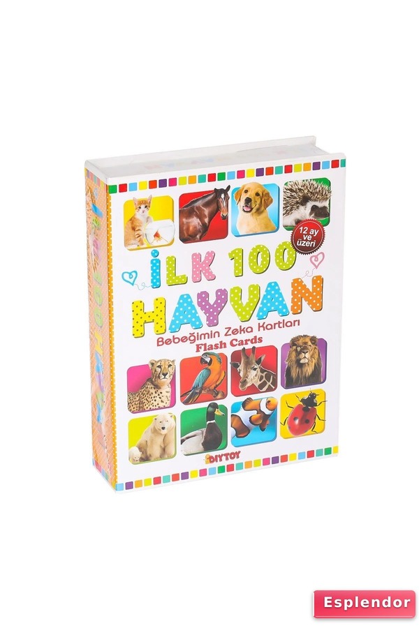 esplendor 1741 Flash Card İlk 100 Hayvanlar Eğitici Kartlar -Dıytoy