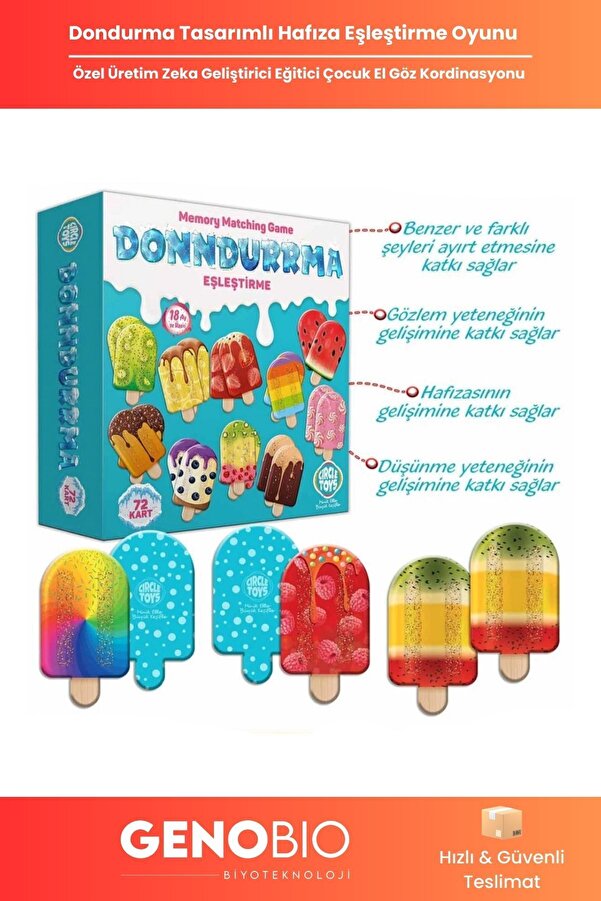 FeyzaDesign Eşleştirme Montessori Hafıza Zeka Geliştirme Oyunu 72 Kartlı