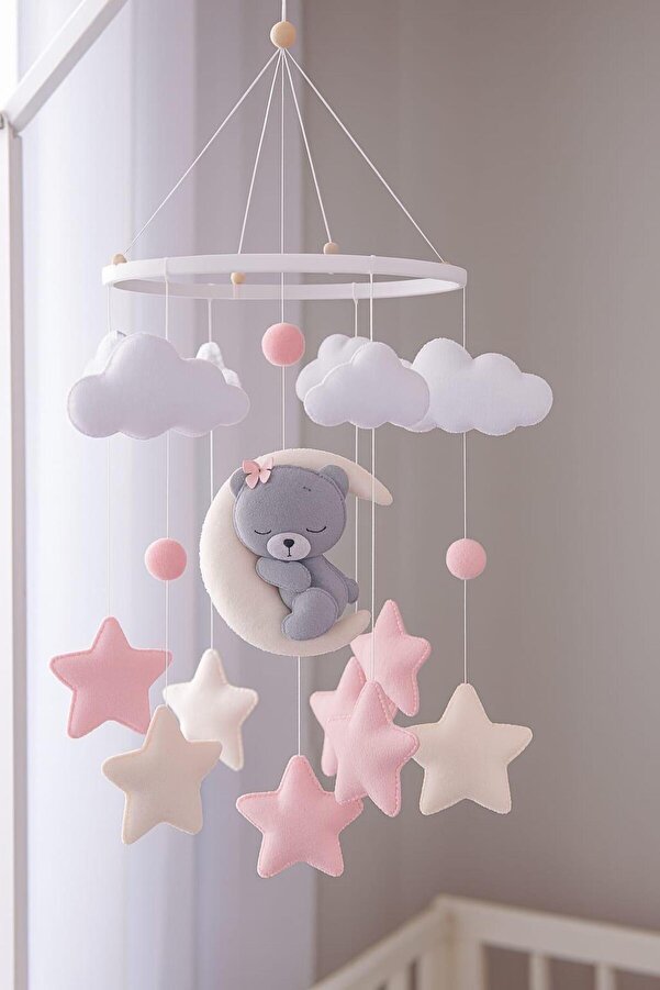 TREND METFİQ DECORATİON Premium El Yapımı Keçe Bebek Dönencesi - Montessori Yenidoğan Uyku Arkadaşı ve Beşik Oyuncağı anne