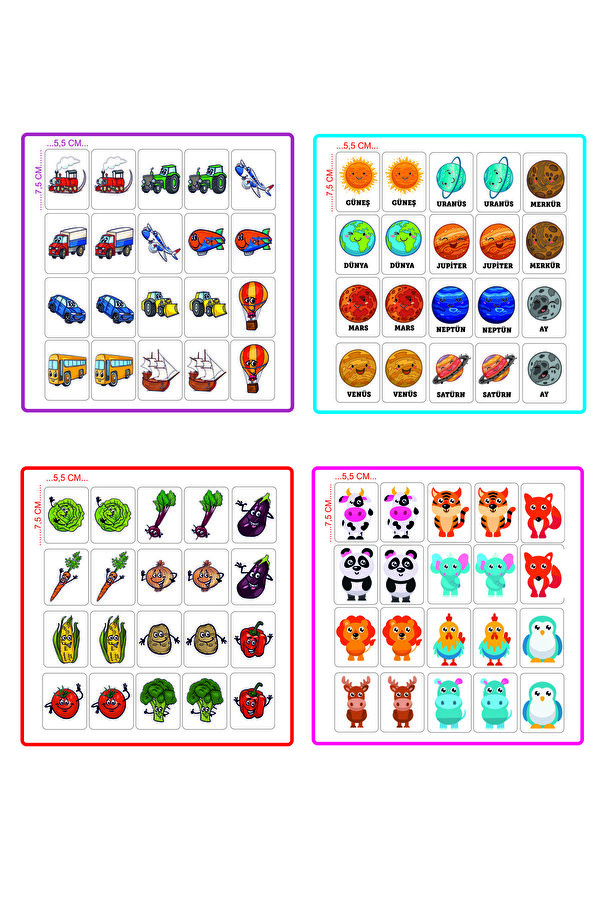 FeyzaDesign Ahşap Eşleştirme Hafıza Kartı Oyunu Montessori 4'lü Set
